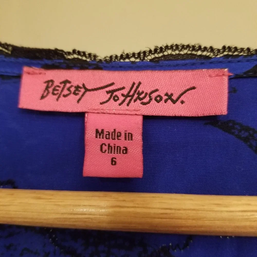 Betsey Johnson Blue and Black Lace-Trim Fit & Flare Pterodactyl Dress - Picture 3 of 9